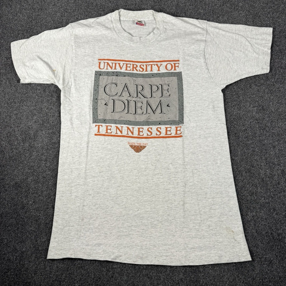 VTG 90s University of Tennessee Carpe Diem T Shirt Single Stich USA 1991 Onassis